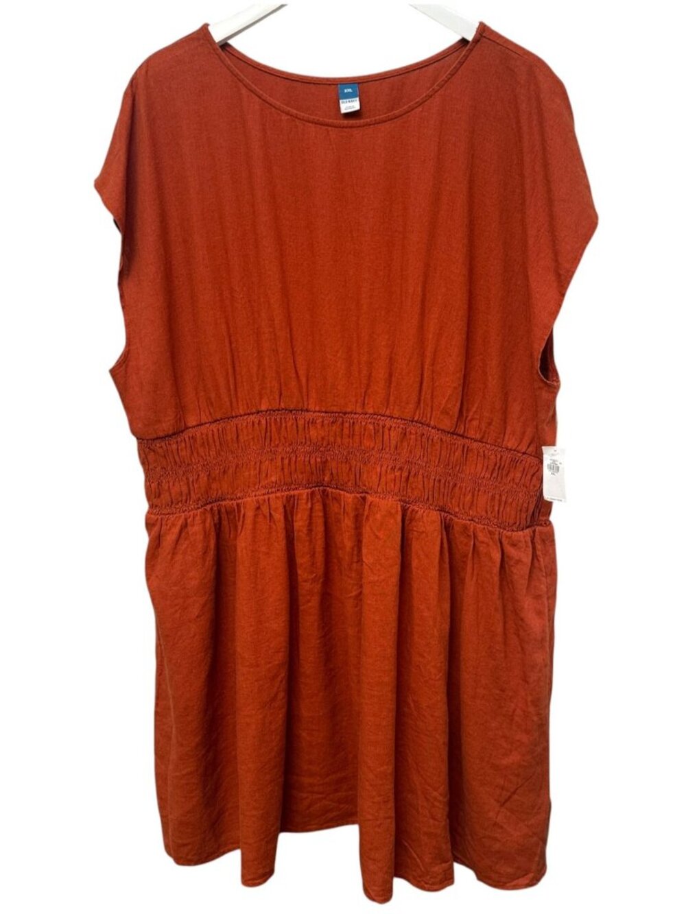 OLD NAVY Dress XXL Womens Rust Orange Linen Blend Smocked Casual Fall NWT